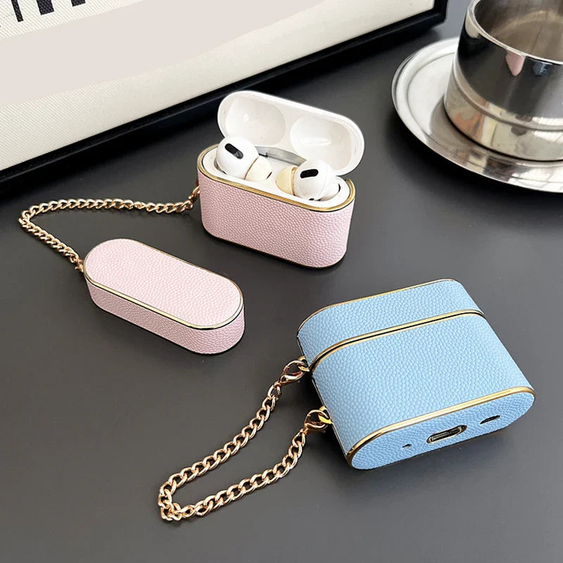 Lærhylse Søt øretelefonveske for AirPods 1 2 3 med håndleddet stropp case airpods pro 2