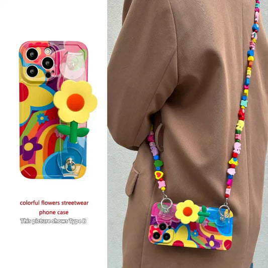 Blomst med lanyard nakkestropp silikon iPhone -veske