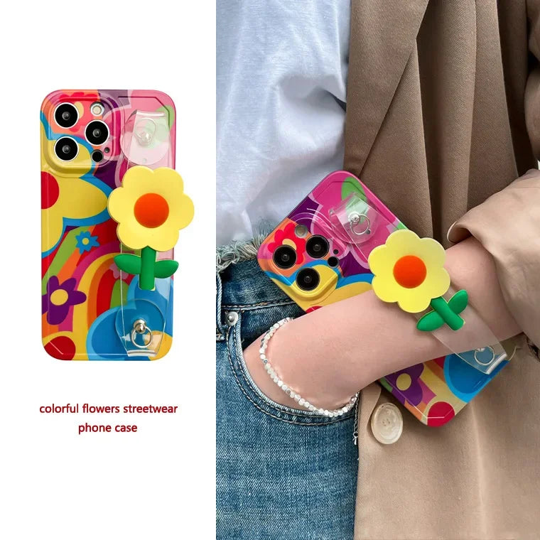 Flor com cordão de alça de alça de silicone para iPhone