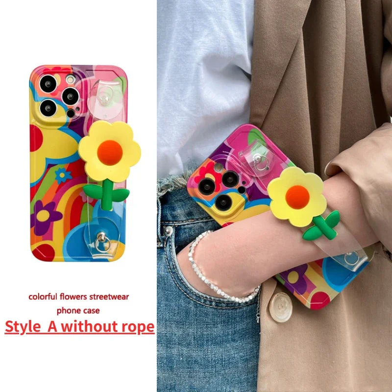 Flor com cordão de alça de alça de silicone para iPhone