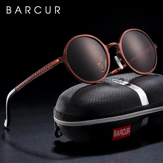 Barcur Hot Black Goggle Male Round Solbriller Luxury Brand Men Glasses Retro Vintage Women Sun Glasses UV400 Retro Style