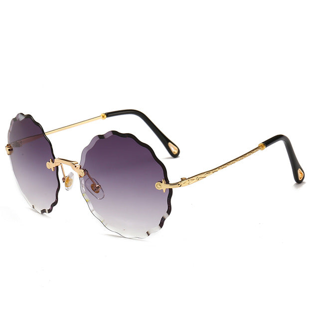 Luksuriøse runde solbriller kvinner merkevaredesigner rimless solglass for kvinnelig fargetone mote rosie briller