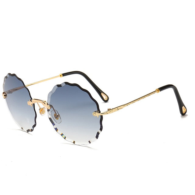 Luksuriøse runde solbriller kvinner merkevaredesigner rimless solglass for kvinnelig fargetone mote rosie briller