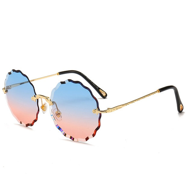 Luksuriøse runde solbriller kvinner merkevaredesigner rimless solglass for kvinnelig fargetone mote rosie briller